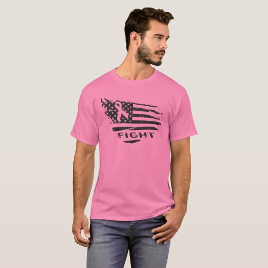 Borstkanker Bewustmaking Amerikaanse vlag roze R T-shirt (Voorkant volledig)