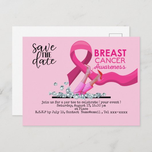 Borstkanker Bewustmaking behalve de datum roze okt Briefkaart (Voorkant / Achterkant)