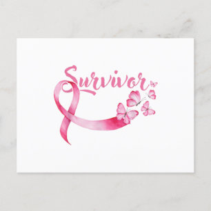 Borstkanker Bewustmaking Roze Butterflies Ribbon Aankondigingskaart