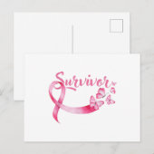 Borstkanker Bewustmaking Roze Butterflies Ribbon Aankondigingskaart (Voorkant / Achterkant)