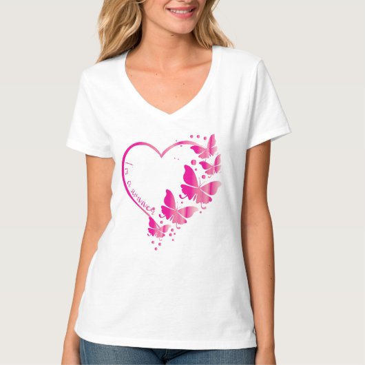 Borstkanker - Bewustmaking Roze Butterfly Heart T-shirt (Voorkant)