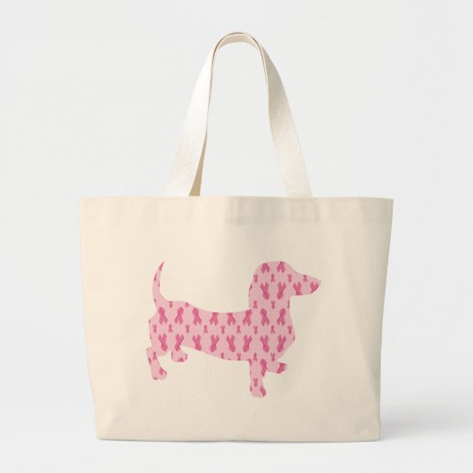 Borstkanker Bewustmaking Roze Dachshund Grote Tote Bag (Voorkant)