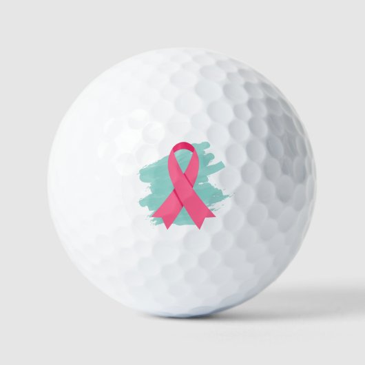 Borstkanker Bewustmaking Roze lint Logo Golfballen (Voorkant)