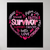 Borstkanker Bewustmaking Roze Ribbon Heart Survivo Poster (Voorkant)