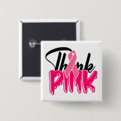 Borstkanker Bewustmaking Vochtiger roze lint Butto Vierkante Button 5,1 Cm (Voorkant /achterkant)