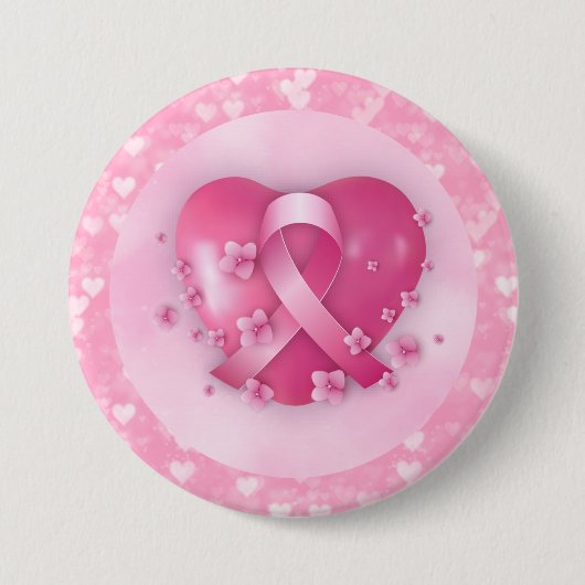 Borstkanker Bewustmakingshart Maand Heart Ronde Button 7,6 Cm (Voorkant)