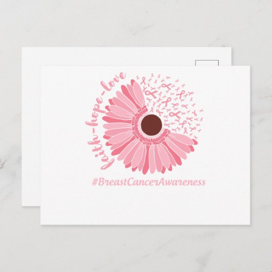 Borstkanker Bewustmakingsroze Bloem Aankondigingskaart (Voorkant / Achterkant)