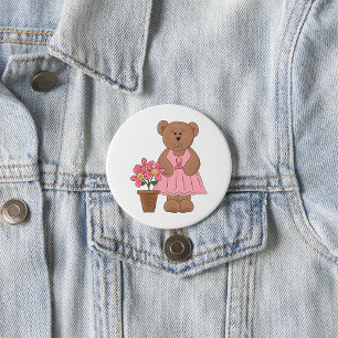 Borstkanker Bewustzijn Beer in roze jurk Ronde Button 7,6 Cm