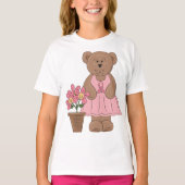Borstkanker Bewustzijn Beer in roze jurk T-shirt (Voorkant)