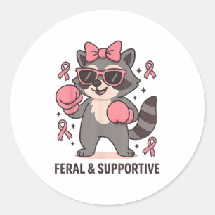 Borstkanker Bewustzijn Grappig Wasbeer Feral en Su Ronde Sticker