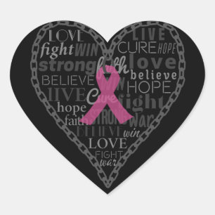 Borstkanker, bewustzijn, roze lint, hoop, geloof hart sticker