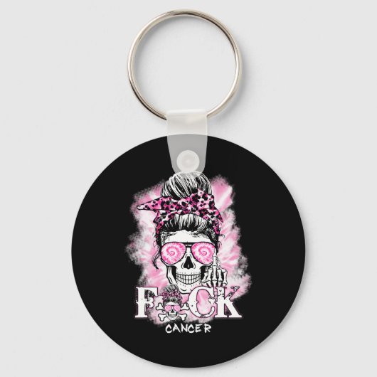 Borstkanker bewustzijn schedel F CK kanker roze ri Sleutelhanger (Voorkant)