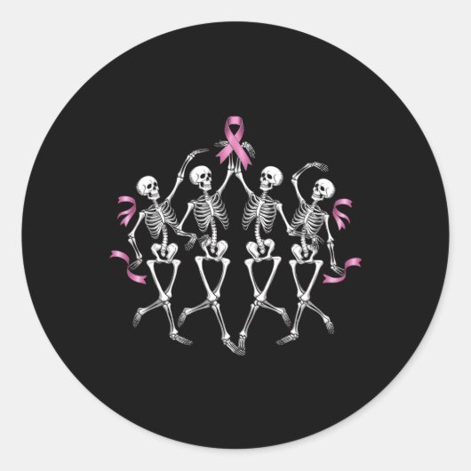 Borstkanker bewustzijn skelet dansen roze rib ronde sticker (Voorkant)