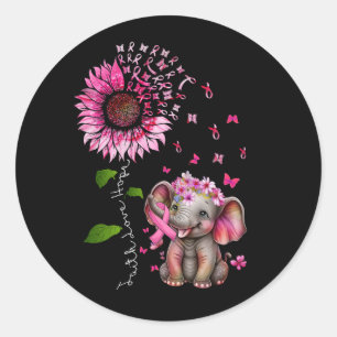 Borstkanker Cute Elephant with Sunflower and Pin Ronde Sticker