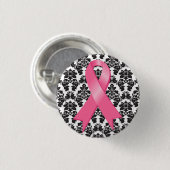Borstkanker Damask roze lint Ronde Button 3,2 Cm (Voorkant /achterkant)
