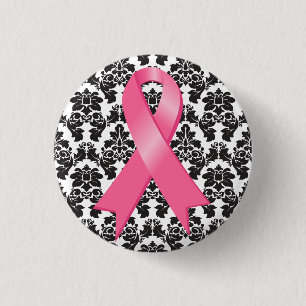 Borstkanker Damask roze lint Ronde Button 3,2 Cm