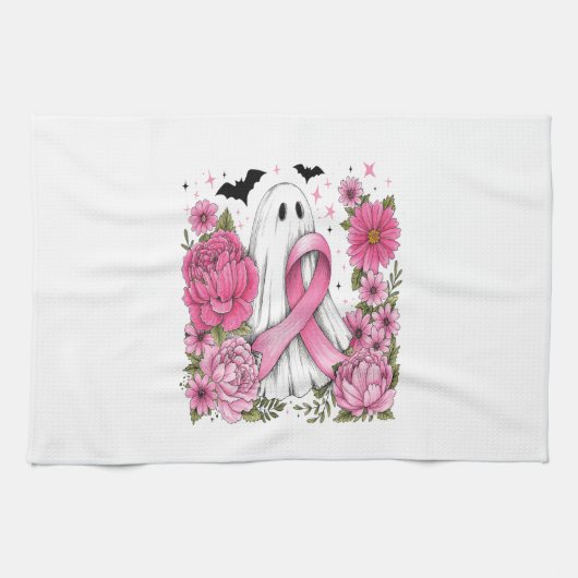 Borstkanker Halloween Ghost Boho Theedoek (Horizontaal)