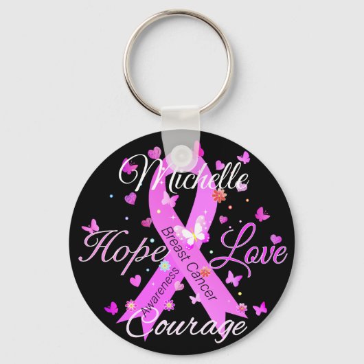 Borstkanker hoop liefde moed Sleutelhanger (Achterkant)