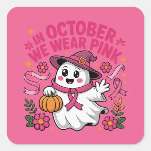 Borstkanker in oktober dragen we roze Mooie Geest Vierkante Sticker