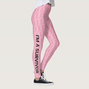 Borstkanker - Jouw naam dubbel lichtroze lint Leggings