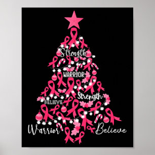 Borstkanker Kerstboom Roze lint Vecht weg Poster