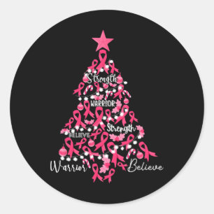 Borstkanker Kerstboom Roze lint Vecht weg Ronde Sticker