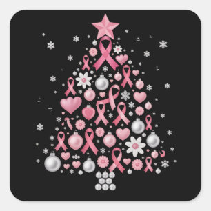 Borstkanker Kerstboom Sneeuwvlokken Kerstmis Vierkante Sticker