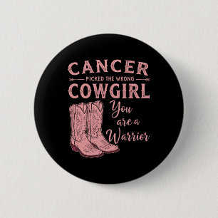 Borstkanker Maand Kanker Pikte De Verkeerde Cowgir Ronde Button 5,7 Cm