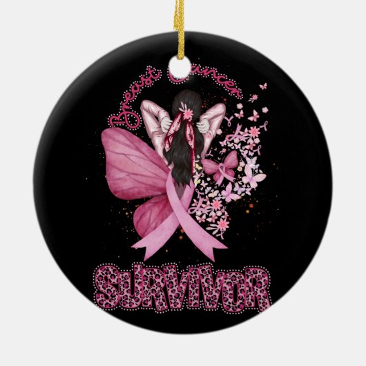 Borstkanker overlevende bewustzijn roze lintboter keramisch ornament (Achterkant)