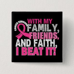 Borstkanker Overlevende familievrienden Faith Vierkante Button 5,1 Cm