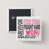 Borstkanker Overleving 4 Vierkante Button 5,1 Cm (Voorkant /achterkant)