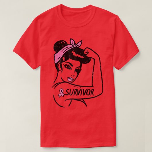 Borstkanker Overleving Rosie Riveter Pink A T-shirt (Design voorkant)