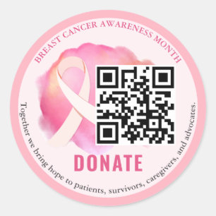 Borstkanker Ribbon Fundraiser Donatie QR CODE Ronde Sticker
