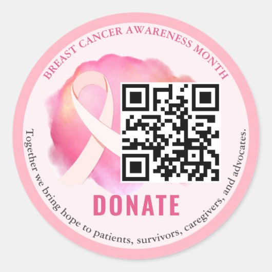 Borstkanker Ribbon Fundraiser Donatie QR CODE Ronde Sticker (Voorkant)