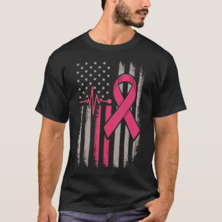 Borstkanker Roze Lint Amerikaanse Vlag in Nood T-shirt