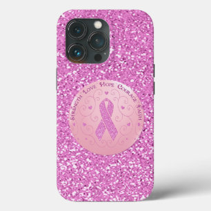 Borstkanker Roze lint Glitter iPhone 13 Pro Hoesje