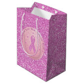 Borstkanker Roze lint Glitter Gift Bag Medium Cadeauzakje (Achterkant Gekanteld)