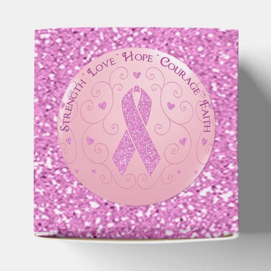 Borstkanker Roze lint Glitter Hart Favor Box Bedankdoosjes (Bovenkant)