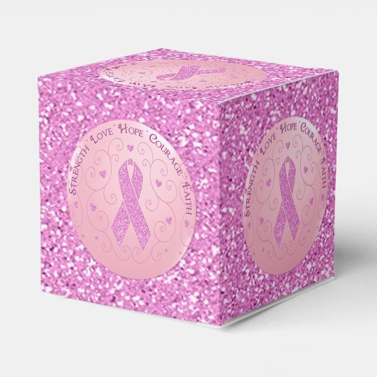 Borstkanker Roze lint Glitter Hart Favor Box Bedankdoosjes (Achterkant)