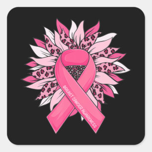Borstkanker Roze ribbon Sunflower Breast Cancer  Vierkante Sticker