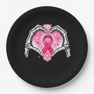 Borstkanker Skelet Hand Heart Sign Ribbon Award Papieren Bordje