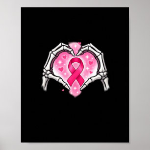Borstkanker Skelet Hand Heart Sign Ribbon Award Poster