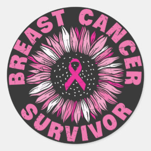 Borstkanker Survivor Pink Ribbon Sunflower Ronde Sticker