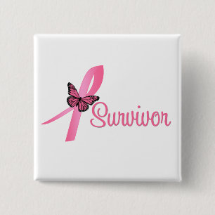 Borstkanker Survivor Ribbon Vierkante Button 5,1 Cm