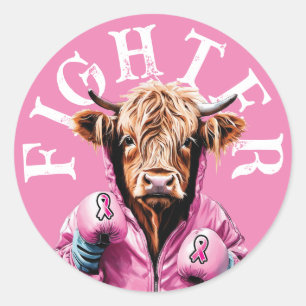 Borstkanker vechter roze Koe Ronde Sticker