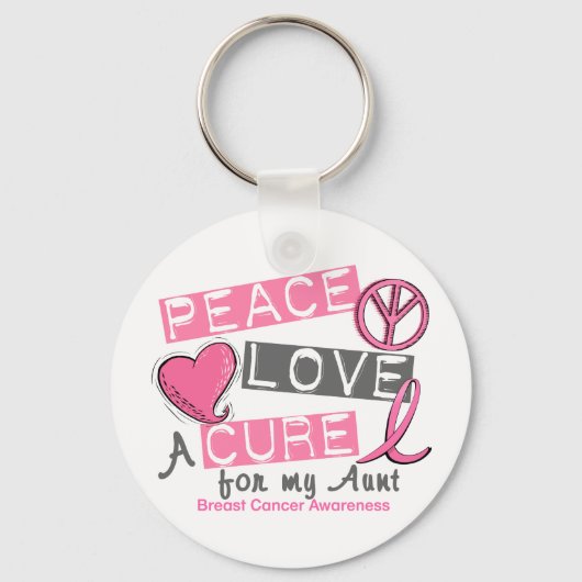 Borstkanker VREDE, LOVE, CURE 1 (tante) Sleutelhanger (Voorkant)