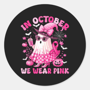 Borstkanker Vrouwen Meisje Bow Ghost In Oktober We Ronde Sticker