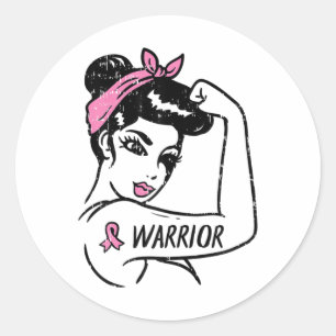 Borstkanker Warrior Rosie Riveter Roze Vrouwen Ronde Sticker