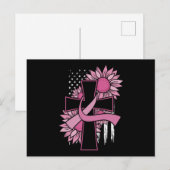 Borstkanker Zonnebloem Roze Lint Kruis Geloof Briefkaart (Voorkant / Achterkant)