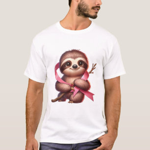Borstkankerbewustzijn Cute Sloth Roze Lint Ani T-shirt